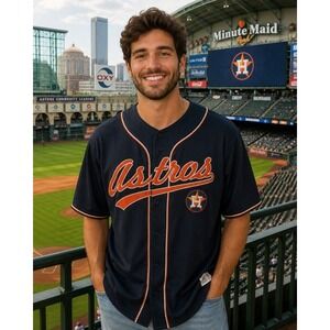 Houston Astros MLB Dynasty Series Jersey  Mens Blue sewn Logo 2XL Button front